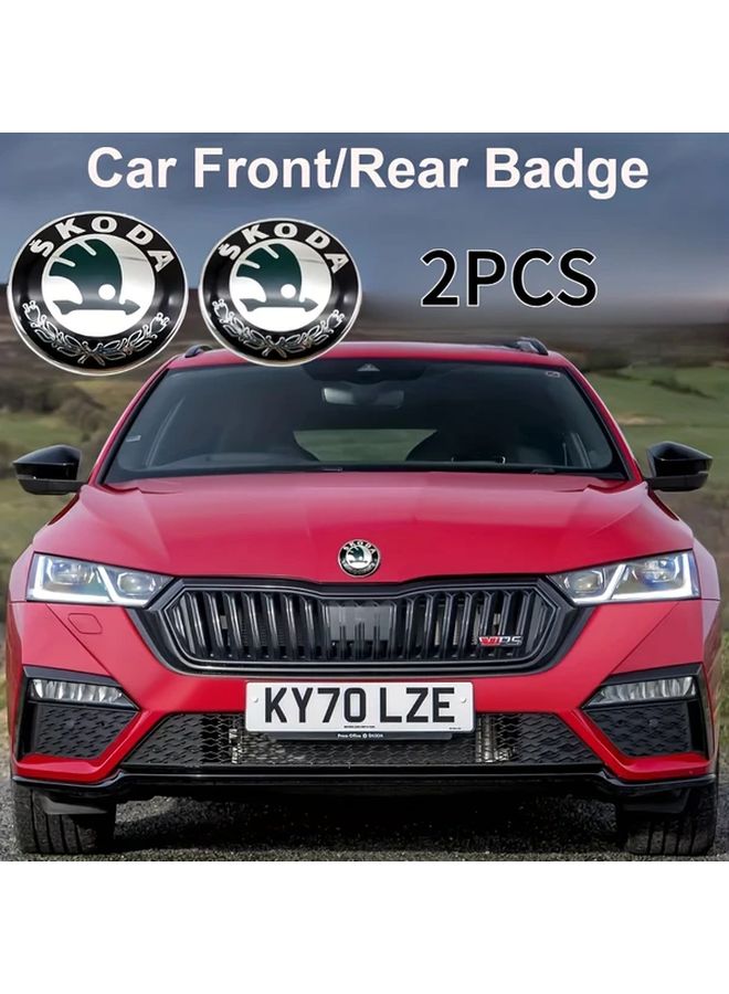 2 Black Green Skoda Emblem Set 80mm 90mm Durable Plastic Front Back Cover Sticker - Image 5