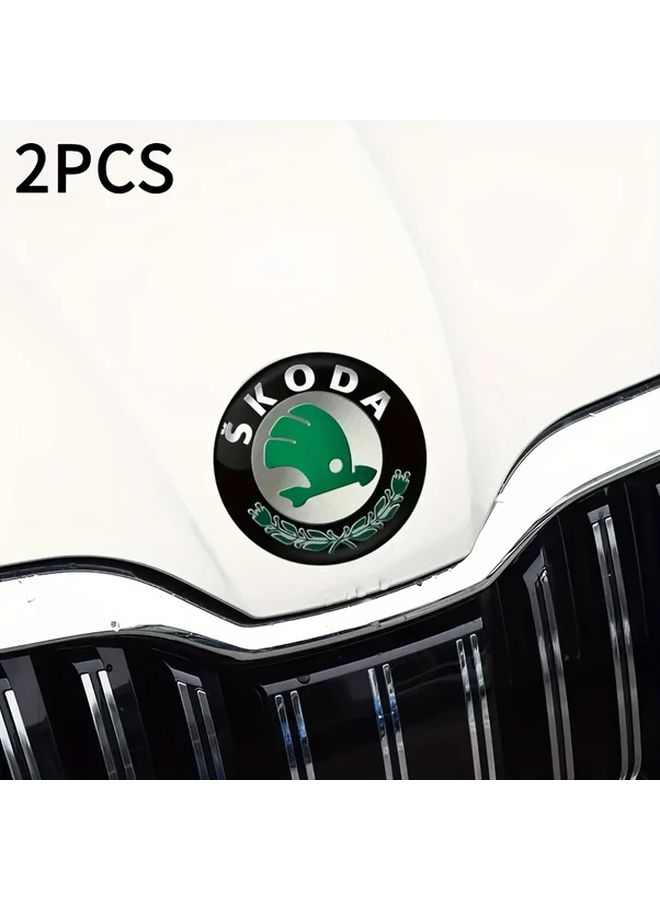 2 Black Green Skoda Emblem Set 80mm 90mm Durable Plastic Front Back Cover Sticker - Image 3