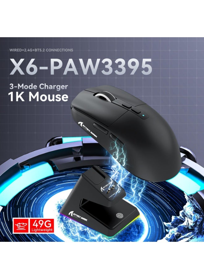 Attack Shark X6 Wireless Gaming Mouse with Magnetic RGB Charging Dock, 26,000 DPI PAW3395 Sensor, Ultra-Light 49g Esports Mouse, Tri-Mode Bluetooth, 2.4GHz & Wired Connectivity, Long 200H Battery Life, Gaming Mouse for PC, Laptop & Mac - Image 2