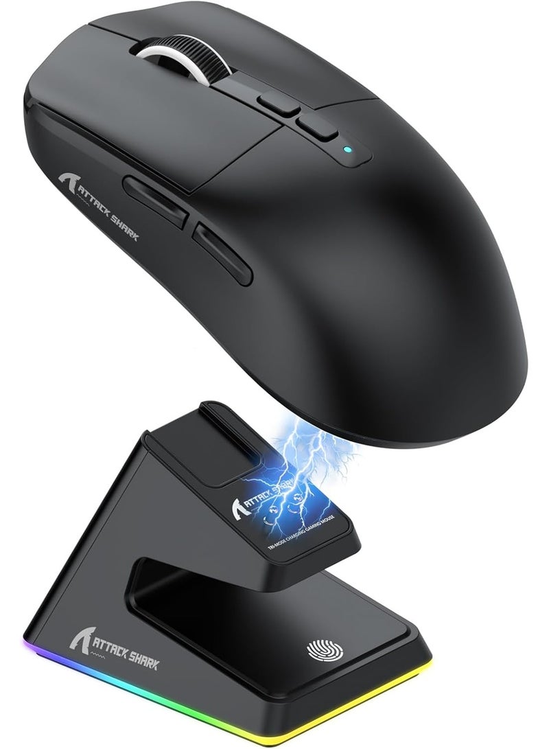 Attack Shark X6 Wireless Gaming Mouse with Magnetic RGB Charging Dock, 26,000 DPI PAW3395 Sensor, Ultra-Light 49g Esports Mouse, Tri-Mode Bluetooth, 2.4GHz & Wired Connectivity, Long 200H Battery Life, Gaming Mouse for PC, Laptop & Mac - Image 1