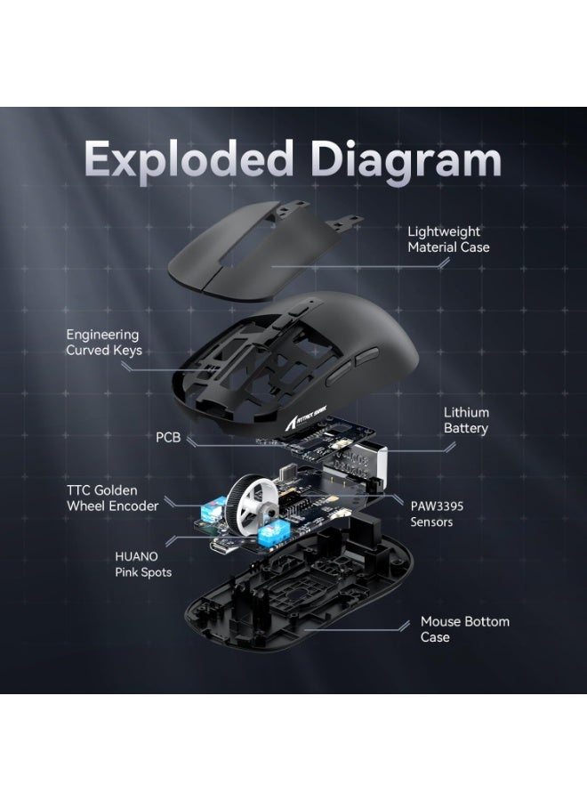 Attack Shark X6 Wireless Gaming Mouse with Magnetic RGB Charging Dock, 26,000 DPI PAW3395 Sensor, Ultra-Light 49g Esports Mouse, Tri-Mode Bluetooth, 2.4GHz & Wired Connectivity, Long 200H Battery Life, Gaming Mouse for PC, Laptop & Mac - Image 5