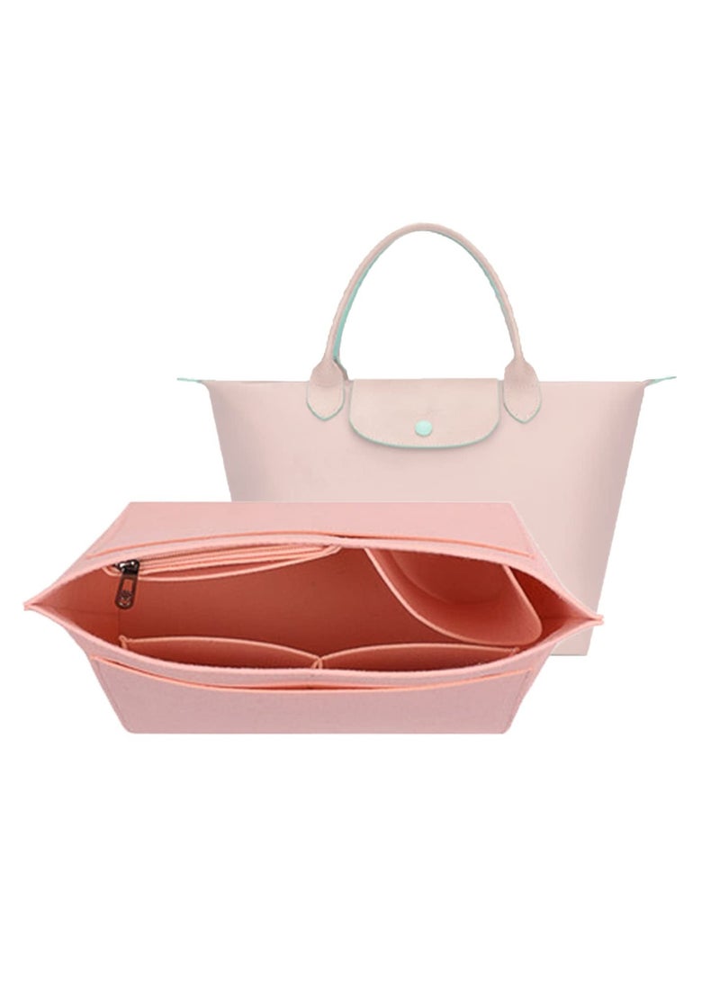 Excefore Multi-Pocket Felt Handbag Organizer, Folding Tote Bag organizer insert, Felt Organizer Insert Handbags & Base Shaper, for Insert Wallet Organizer for Longchamp (Small, Pink) - Image 1