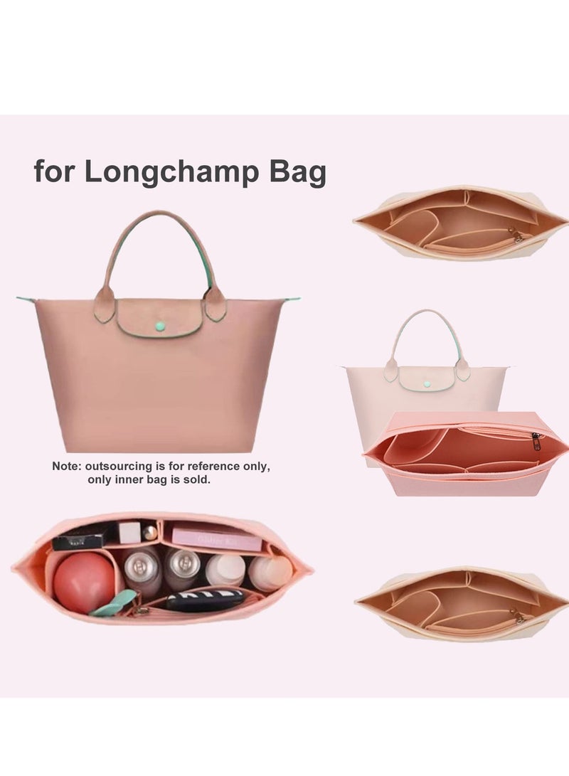 Excefore Multi-Pocket Felt Handbag Organizer, Folding Tote Bag organizer insert, Felt Organizer Insert Handbags & Base Shaper, for Insert Wallet Organizer for Longchamp (Small, Pink) - Image 3