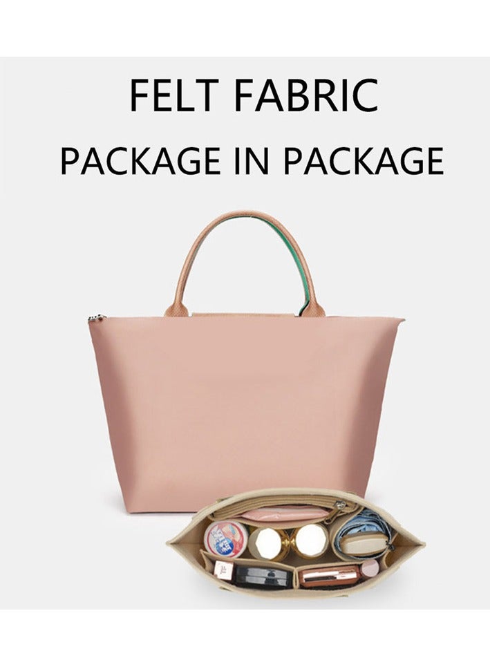 Excefore Multi-Pocket Felt Handbag Organizer, Folding Tote Bag organizer insert, Felt Organizer Insert Handbags & Base Shaper, for Insert Wallet Organizer for Longchamp (Small, Pink) - Image 5