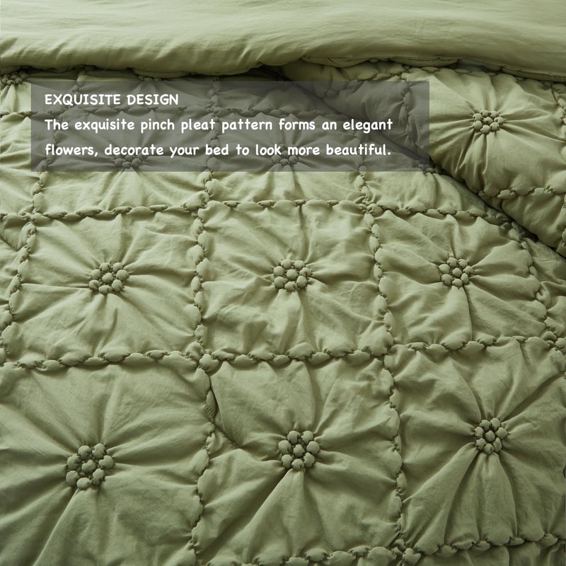 BEDAZZLED King Size Comforter Sets, Green Bedding Comforter Set, 3 Pieces Pinch Pleat Bedding Sets with Comforter and Pillowcases Soft Farmhouse Shabby Chic Comforter for All Season - Image 3