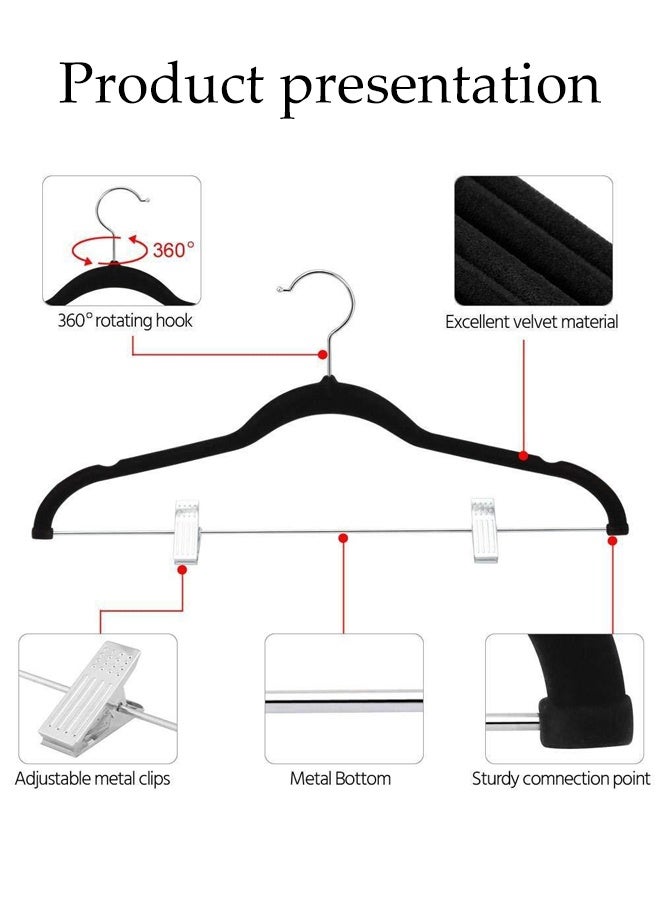 DUNISO 10pcs Flocking Clothes Hangers with Clips 360°Swivel Hook Non-slip Felt Trousers Hangers with Non-Slip Notches Non Marking Clothes Hanger Set Space-Saving Clothes Hangers for Shirts, Pants, Dresses, Skirts, Coats - Image 2