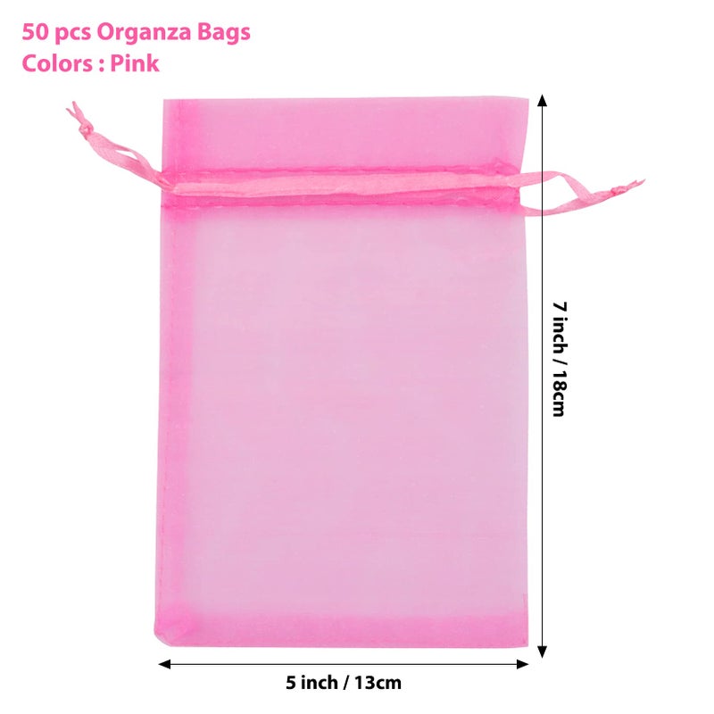 Anznku 50 Pack Hot Pink Organza Bags 5 X 7 Inch Mesh Drawstring Gift Bags Jewelry Bag Small Mesh Bag For Christmas Candy Party Wedding Favor - Image 2