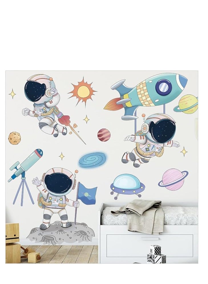 Today Idea Astronaut Wall Stickers, Outer Space Stars Wall Decals, DIY Removable Large Wall Art Decoration, Peel and Stick, for Kids Baby Boys Girls Playroom Bedroom Decor - Image 3