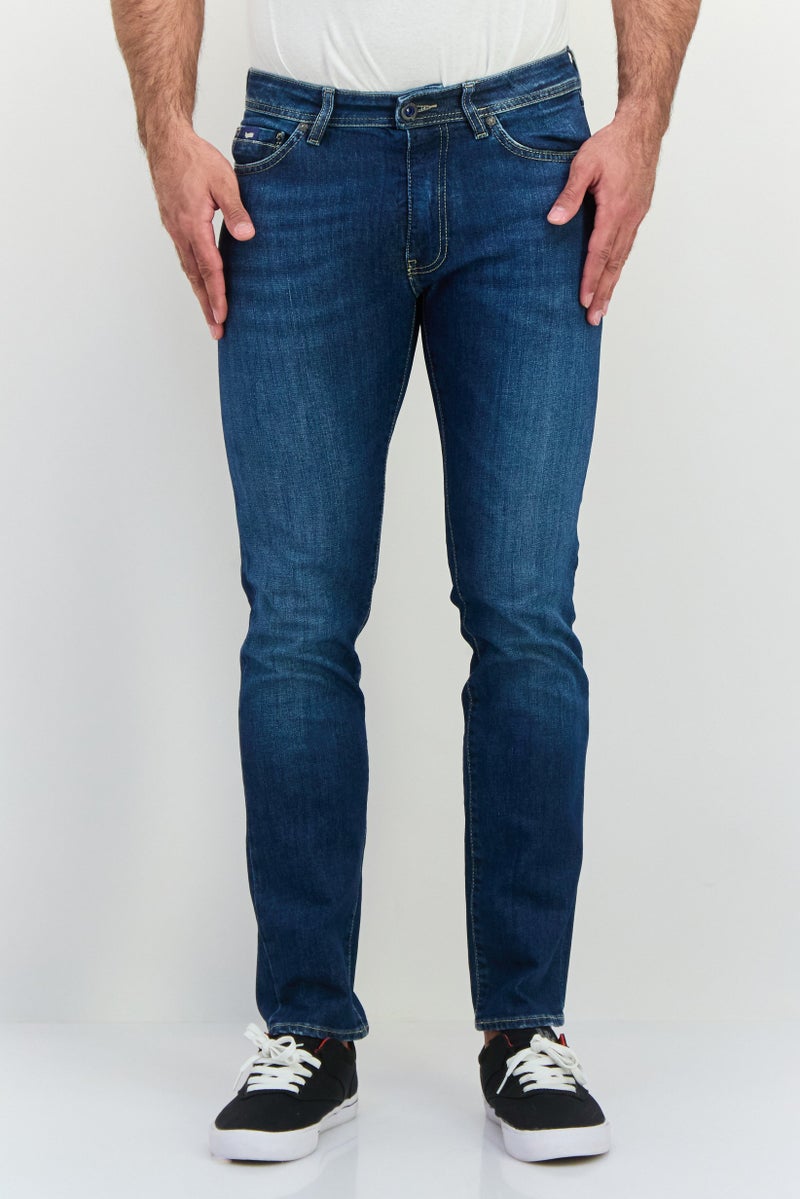 GAS Men Slim Fit Wash Stretchable Denim Jeans, Navy - Image 1