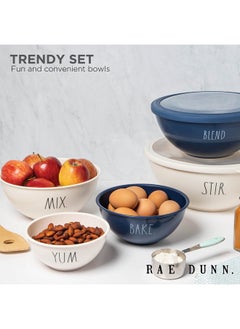 Rae Dunn Rae Dunn Mixing Bowls with Lids - 10 Piece Plastic Nesting Bowls Set includes 5 Prep Bowls and 5 Lids  - Image 2