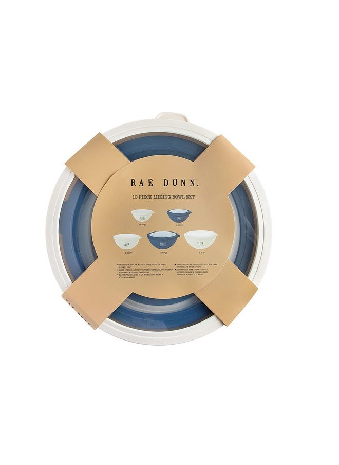 Rae Dunn - Rae Dunn Mixing Bowls with Lids - 10 Piece Plastic Nesting Bowls Set includes 5 Prep Bowls and 5 Lids - Image 1