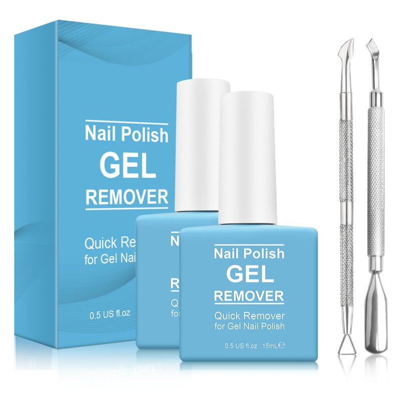 Tudiqe 2 Pack Gel Nail Polish Remover, Gel Polish Remover for Nails, Easily Magic Soak-Off Gel Polish in 2-5 Minutes - Safe, No Need For Foil, Soaking Or Wrapping (with 1 Cuticle Pusher and Nail Scraper) - Image 1