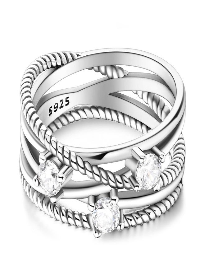 NARMO Rings for Women 925 Sterling Silver Rings Entwined Line with Cubic Zirconia Ring Statement Ring Engagement Ring Size 9 - Image 2