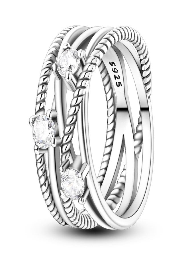 NARMO Rings for Women 925 Sterling Silver Rings Entwined Line with Cubic Zirconia Ring Statement Ring Engagement Ring Size 9 - Image 1