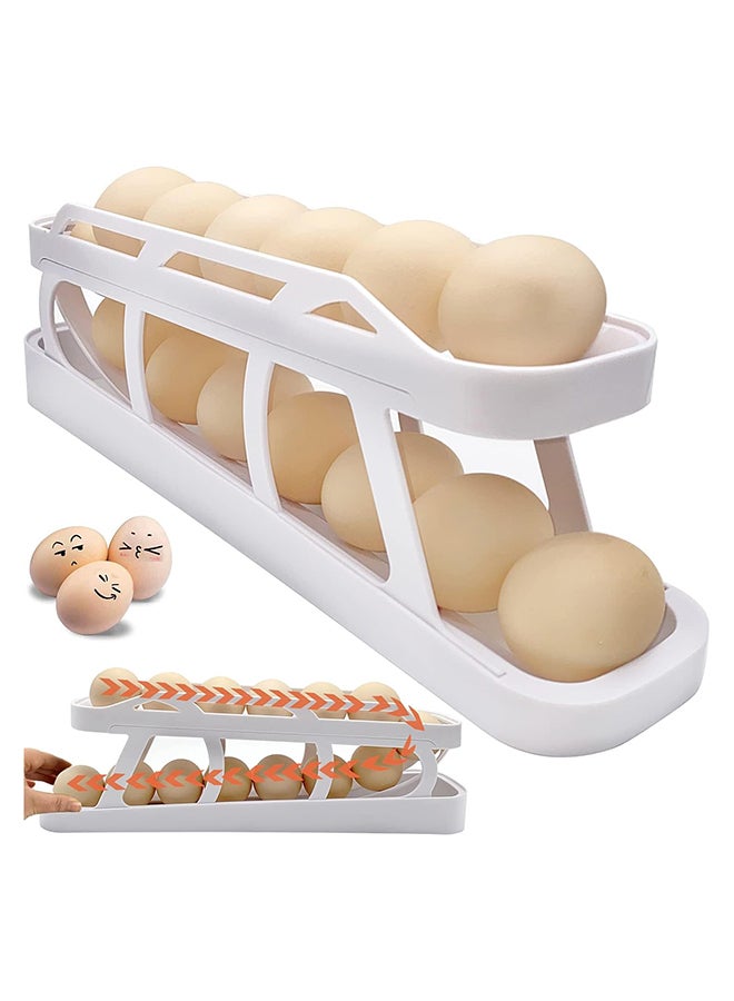 Rolling Egg Dispenser For Refrigerator, Egg Holder Space Saving Automatic Egg Storage Container Organizer For Refrigerator Kichen Cabinet (1 Pc, White) - Image 1