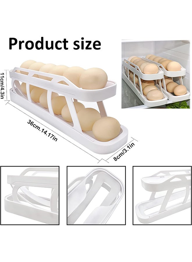 Rolling Egg Dispenser For Refrigerator, Egg Holder Space Saving Automatic Egg Storage Container Organizer For Refrigerator Kichen Cabinet (1 Pc, White) - Image 2