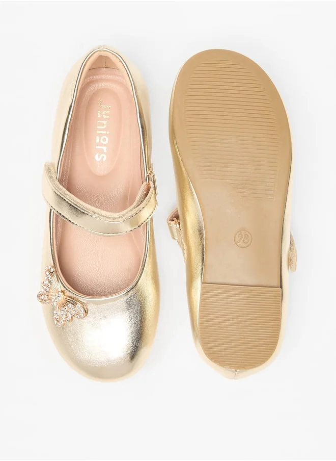 جونيورز Girls Butterfly Accent Ballerina Shoes with Hook and Loop Closure