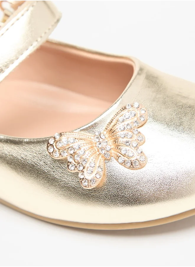 جونيورز Girls Butterfly Accent Ballerina Shoes with Hook and Loop Closure
