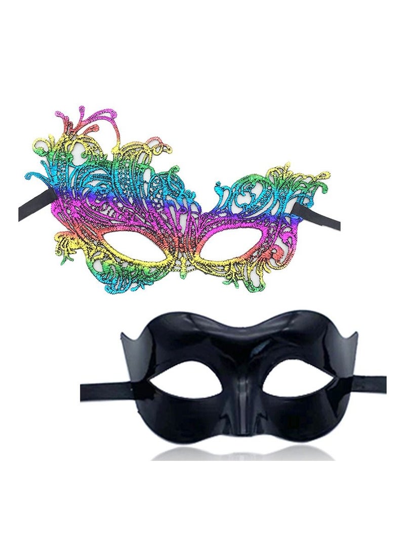 2 Pieces  Masquerade Masks Mysterious Face Venetian Eyemask for Carnival Party Costume Ball, - Image 1