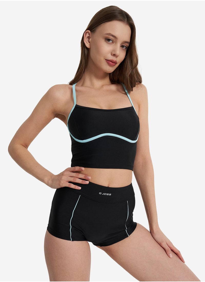 Joss Joss Women's Black/Blue Swimming Trunks – Creora Highclo Fiber for Chlorine Resistance, UPF 50+ UV Protection, Comfortable Fit for Active Wear  - Image 1