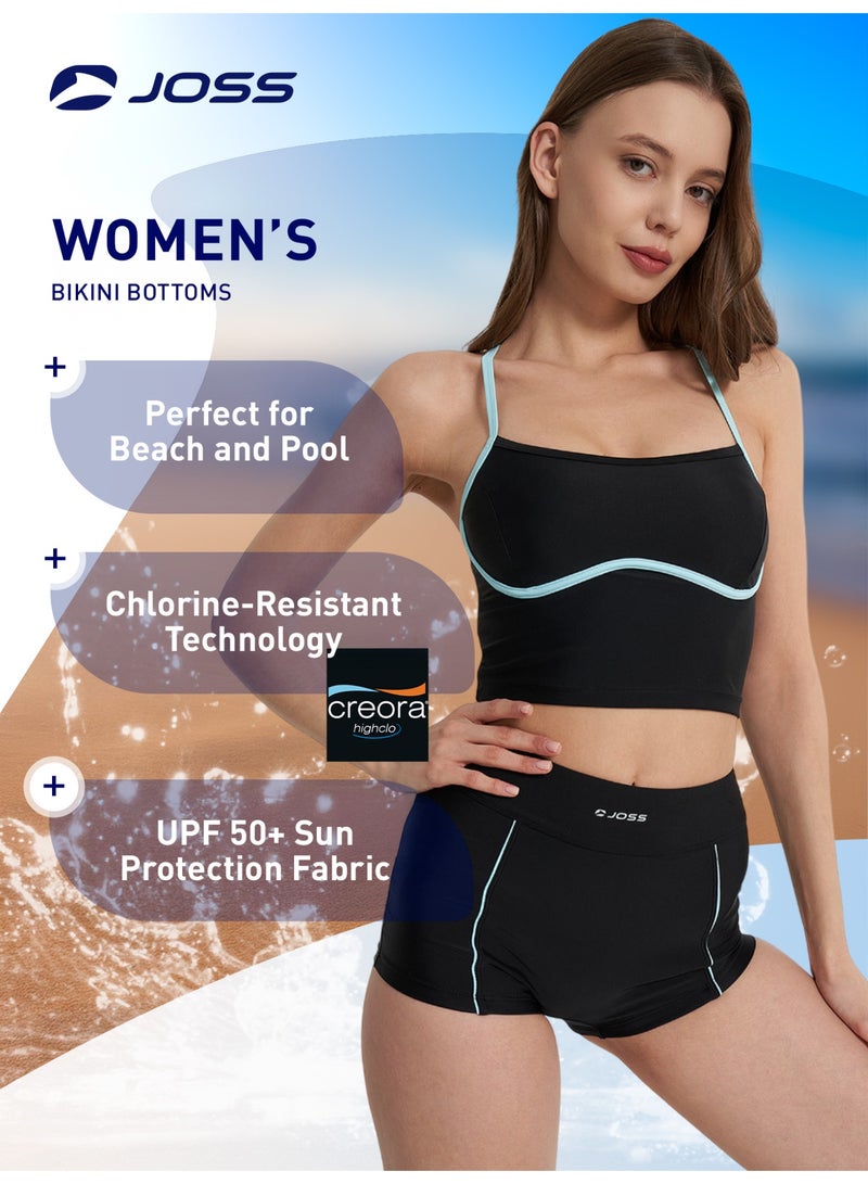 Joss Women's Black/Blue Swimming Trunks – Creora Highclo Fiber for Chlorine Resistance, UPF 50+ UV Protection, Comfortable Fit for Active Wear - Image 2