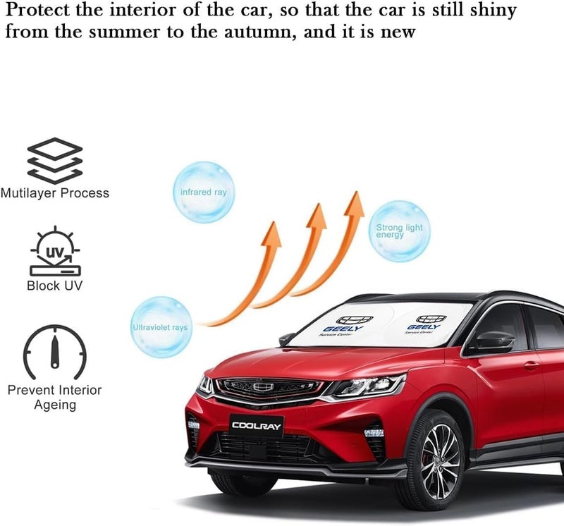 GEELY  Foldable Car Windshield Sunshade for Front Glass – 150 × 75 cm Reflective UV Protection Sun Shade, Heat Reduction Interior Protector with Easy Twist Fold Storage - Image 3