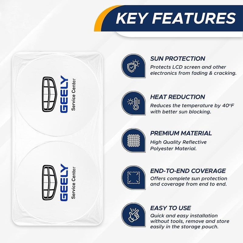 GEELY  Foldable Car Windshield Sunshade for Front Glass – 150 × 75 cm Reflective UV Protection Sun Shade, Heat Reduction Interior Protector with Easy Twist Fold Storage - Image 2