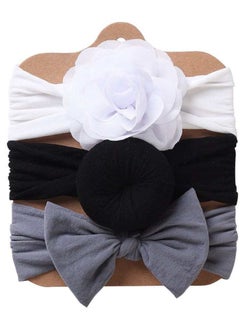 The Girl Cap Elastic Baby Headband Stretchable Nylon Assorted Hairbands Hair Accessories for Baby - 3PCs (White, Black, Grey)