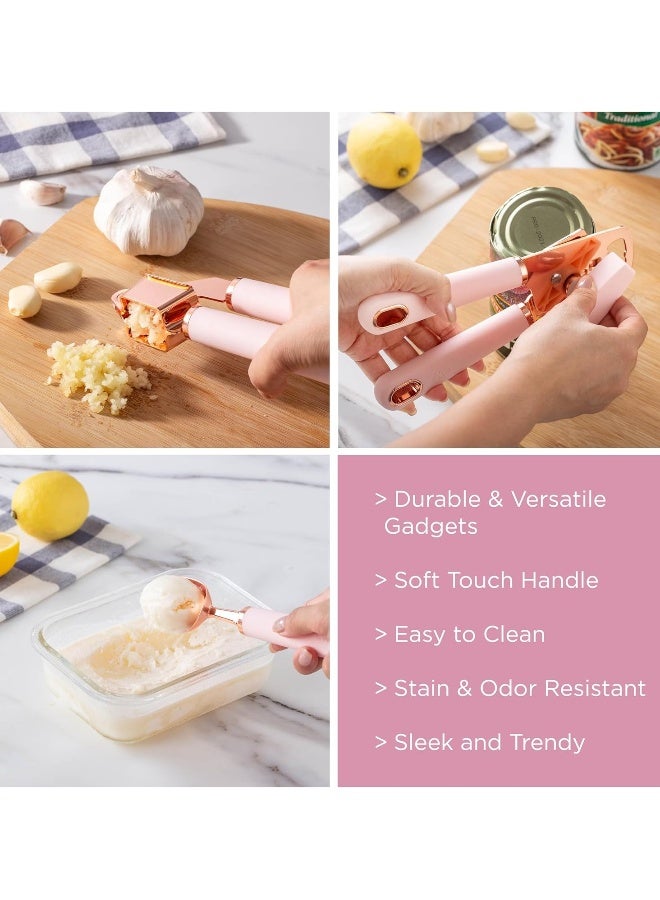 7 Piece Kitchen Gadget Set Copper Coated Stainless Steel Utensils, Soft Touch, Pink Handles - Image 3
