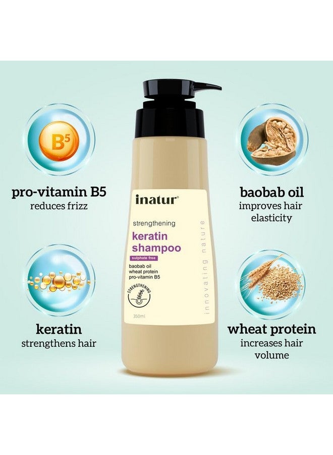 inatur Keratin Shampoo - Hair Strengthening, Frizz Control, Color Protection | With Baobab Oil, Wheat Protein, And Pro-Vitamin B5 | Sulfate-Free, Natural, Vegan, Cruelty-Free| 350ml - Image 2
