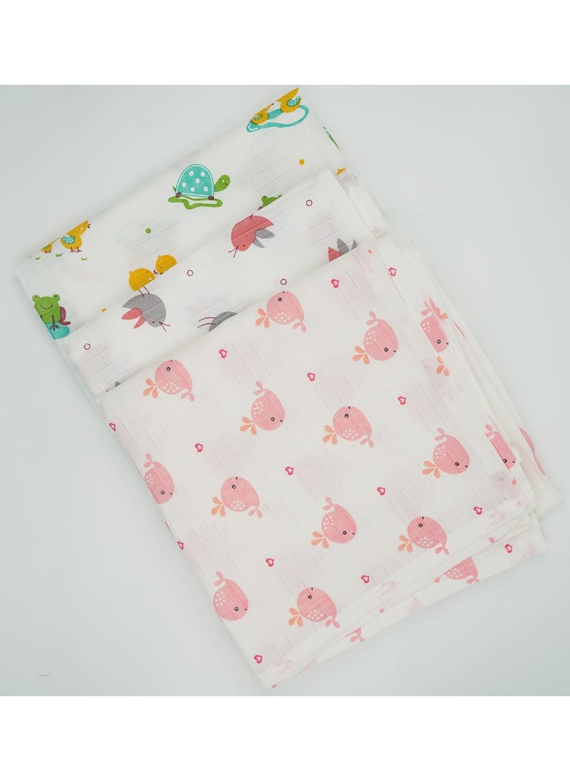 CHOTA SMILE CHOTA SMILE Muslin Baby Swaddle Wrap for New Born Soft and Cozy Baby Wrapper for New Born Perfect Swaddle for New Born Baby Pack of 3 Animals  - Image 2