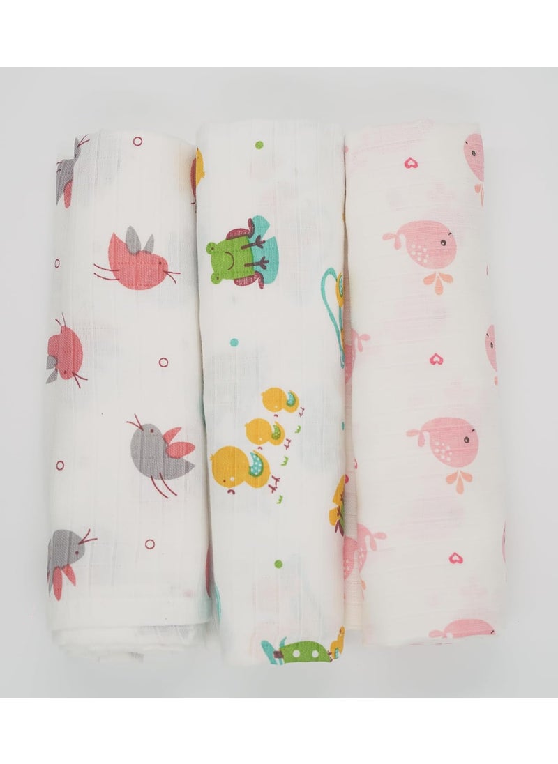 CHOTA SMILE CHOTA SMILE Muslin Baby Swaddle Wrap for New Born Soft and Cozy Baby Wrapper for New Born Perfect Swaddle for New Born Baby Pack of 3 Animals  - Image 1