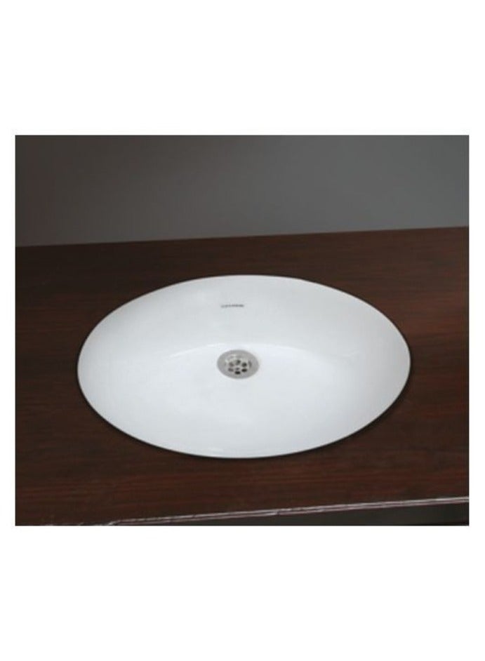 White Mini Oval Under Counter Wash Basin - Modern Bathroom Sink, Space-Saving, Stylish Ceramic Vanity Sink, Durable, Sleek Design for Home & Office Use