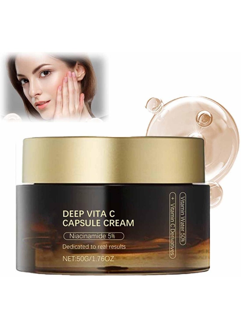 EELHOE كريم وجه كبسولات فيتامين سي العميق، كريم مرطب للوجه، للعناية بإشراقة البشرة، وعلاج التصبغات، لترطيب مشع - Image 2