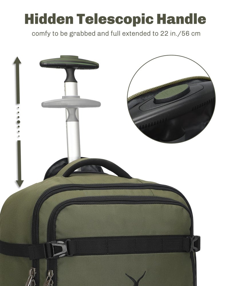 Hynes Eagle Rolling Backpack 42L Backpack with Wheels Airline Approved Carry on Luggage Laptop Travel Suitcase Bag for Women Men Dark Green - Image 2