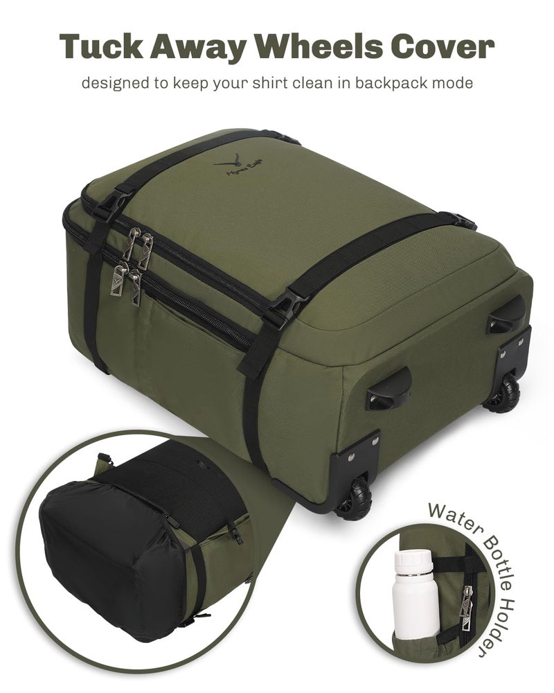 Hynes Eagle Rolling Backpack 42L Backpack with Wheels Airline Approved Carry on Luggage Laptop Travel Suitcase Bag for Women Men Dark Green - Image 4
