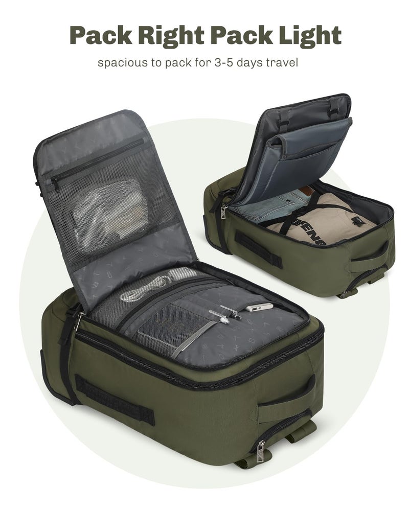 Hynes Eagle Rolling Backpack 42L Backpack with Wheels Airline Approved Carry on Luggage Laptop Travel Suitcase Bag for Women Men Dark Green - Image 5