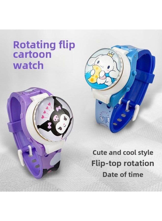 Exquisite Cartoon Sanrio Rotating Glass Cover Flip Top Watch Rotatable Decompression Children's Electronic Watch-Color:Melody - Image 2