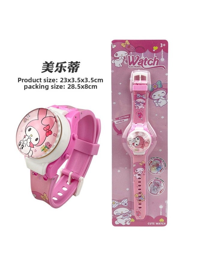 Exquisite Cartoon Sanrio Rotating Glass Cover Flip Top Watch Rotatable Decompression Children's Electronic Watch-Color:Melody - Image 1
