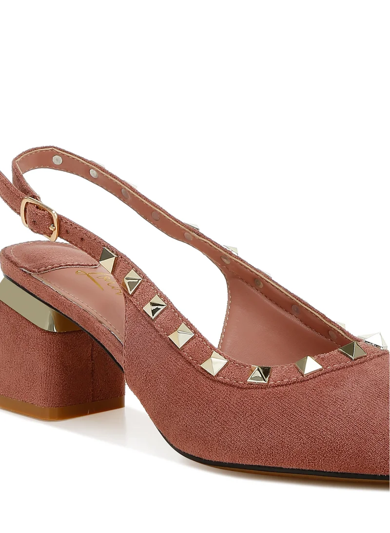 London Rag Stud Emebllished Microfiber Sandals in Brown