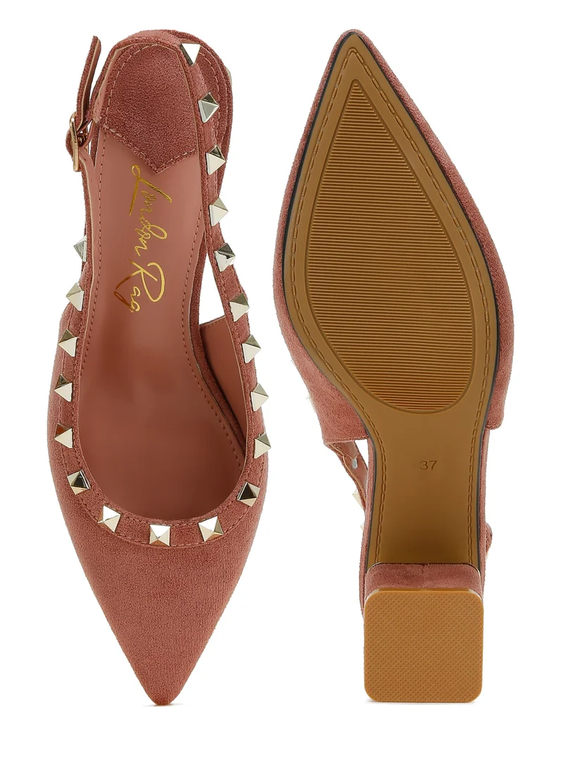 London Rag Stud Emebllished Microfiber Sandals in Brown
