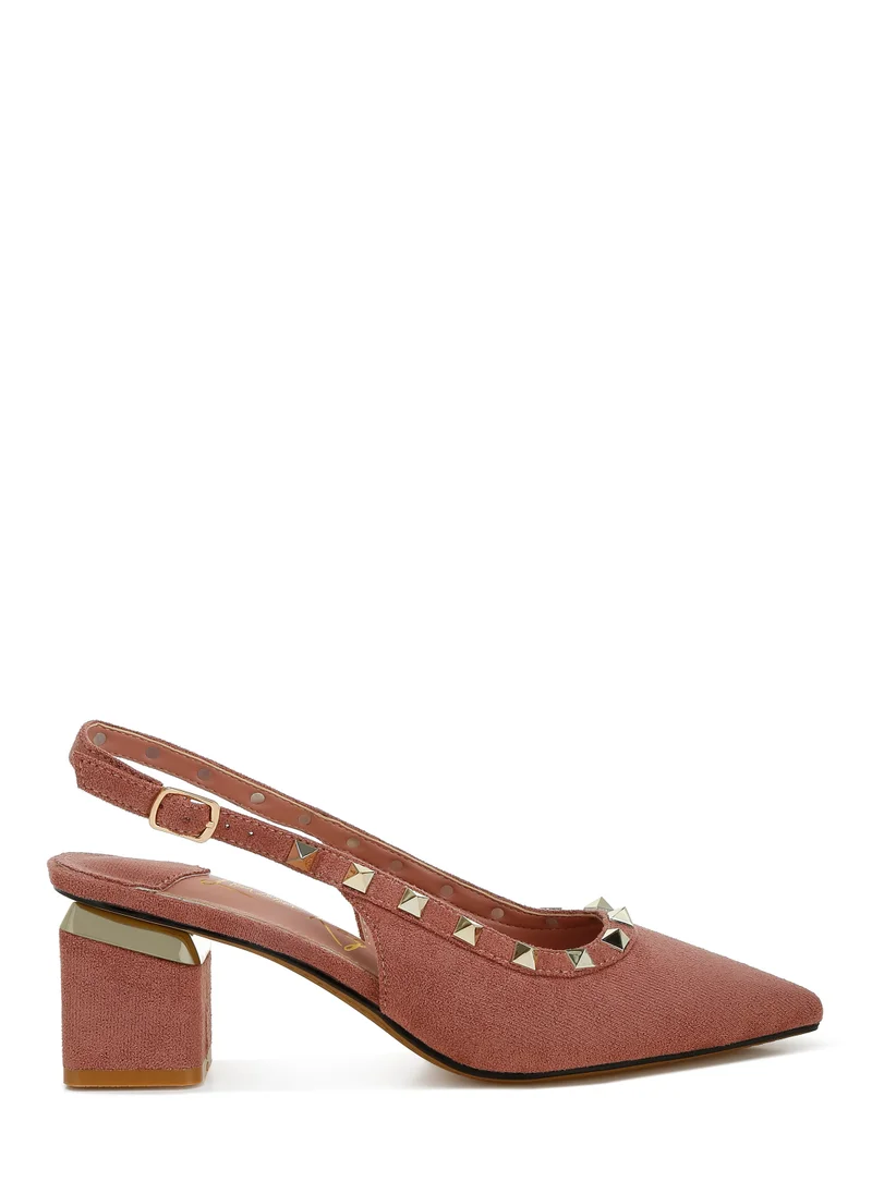 London Rag Stud Emebllished Microfiber Sandals in Blush