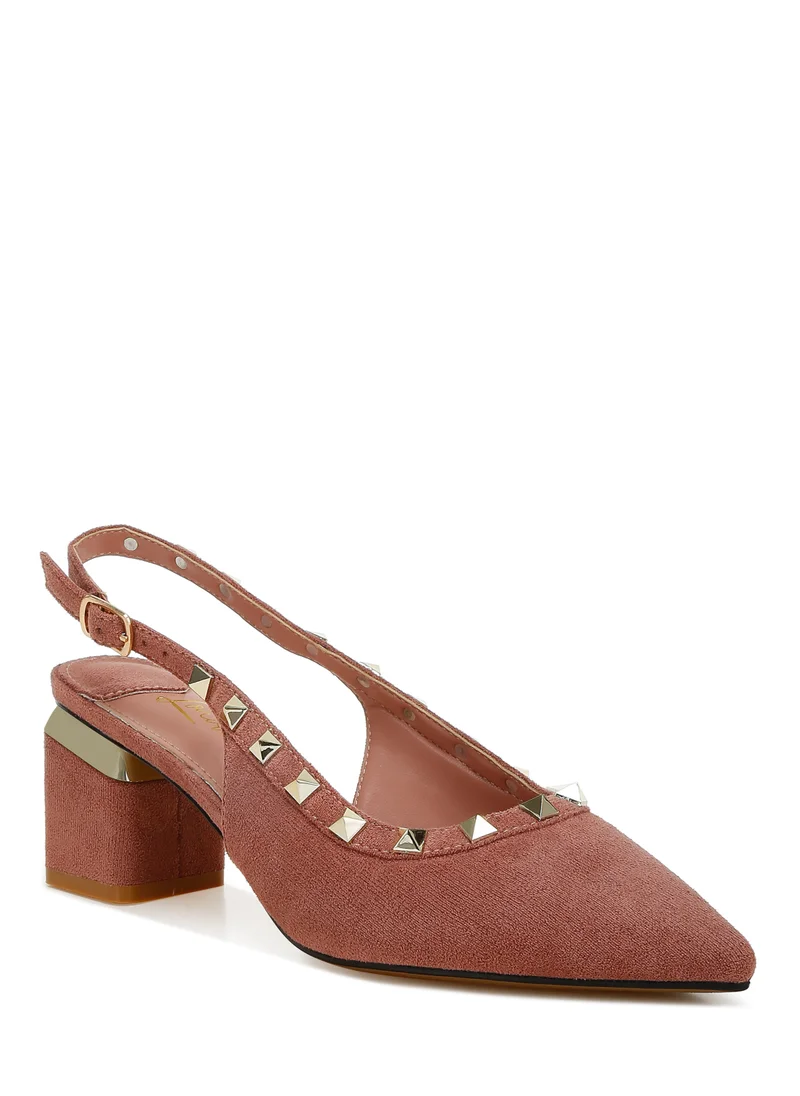 London Rag Stud Emebllished Microfiber Sandals in Blush