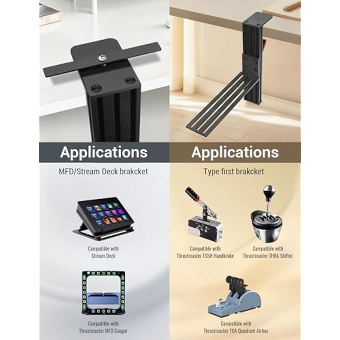 rayihni Â€Œ2ER-SET METALL SCHREIBTISCHHALTERUNG KOMPATIBEL MIT LOGITECH X52/X52 PRO/X56/X56 RHINO HOTAS, THRUSTMASTER SOL-R2/ SIMTASK FARMSTICK/T. FLIGHT/HOTAS WARTHOG/T.16000M/WINWING ORION, VKB, VPC HOTAS - Image 3