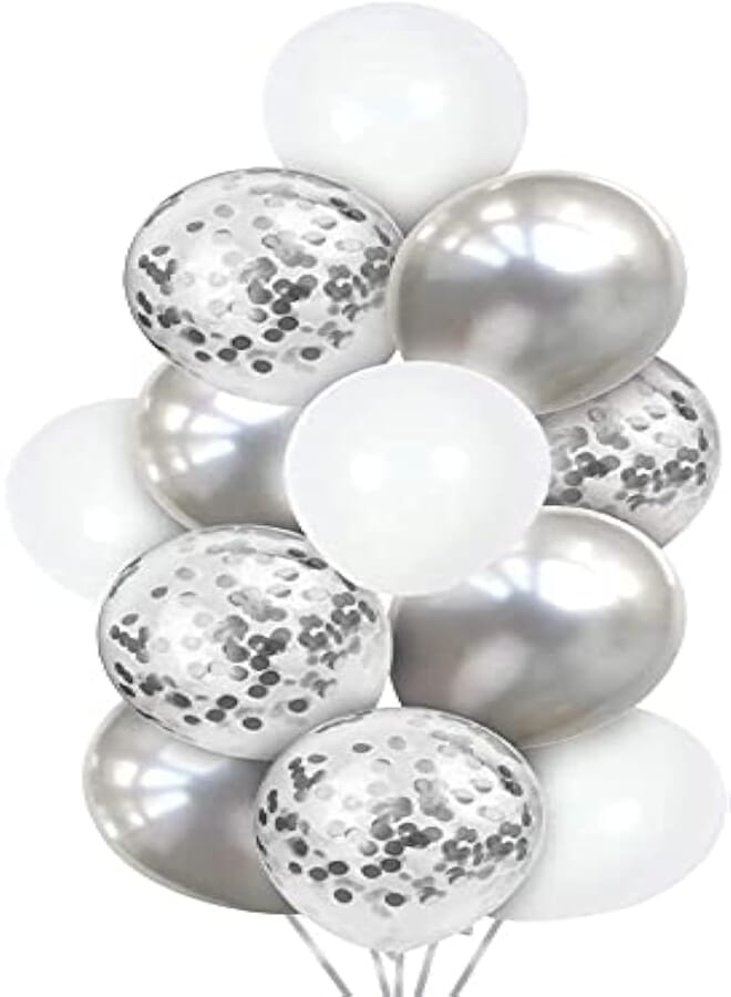 Secret White Chrome Silver Confetti Balloons Bouquet 24PCs for Wedding Bridal Shower Birthday Party Baby Shower Decoration