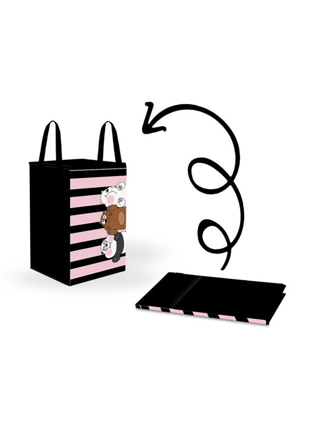 PrettyKrafts 75 L Non Woven Panda Printed Rectangular Foldable Large Laundry Bag/Basket With Lid & Handles, Freestanding Clothes Storage Organizer for Bedroom (36x36x53cm, Pink, Set of 2) - Image 4