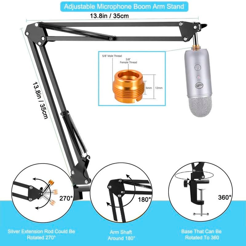 Brain Freezer Microphone Stand with Suspension Boom Scissor Arm – Adjustable Universal Clamp with Mic Holder (Black) - Image 3
