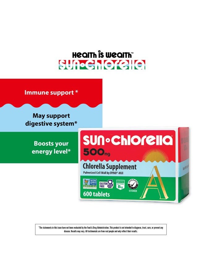 Sun Chlorella 500mg Whole Body Wellness Green Algae Superfood Supplement - Immune Defense, Gut Health, Natural Purification, Energy Boost - Chlorophyll, B12, Iron, Protein - Non-GMO - 600 Tablets - Image 3