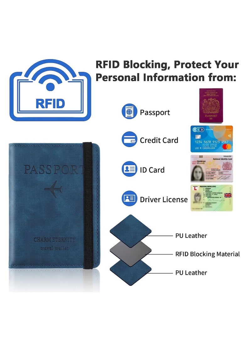 واي آند دي Passport Holder Cover Travel Wallet Organiser, Case with RFID Blocking, PU Leather Document for Men&Women Accessories (Blue) - Image 2