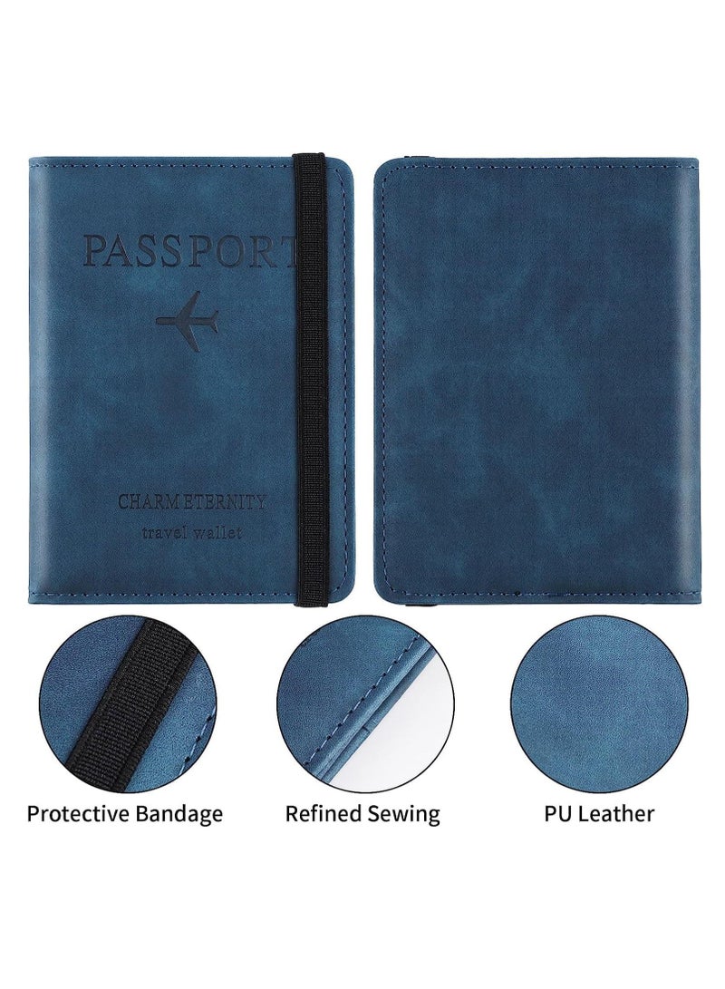 واي آند دي Passport Holder Cover Travel Wallet Organiser, Case with RFID Blocking, PU Leather Document for Men&Women Accessories (Blue) - Image 4